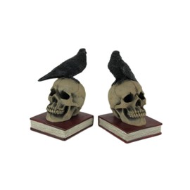 World Of Wonders Evil Omen Raven On Skull Perch Decorative Bookend Set