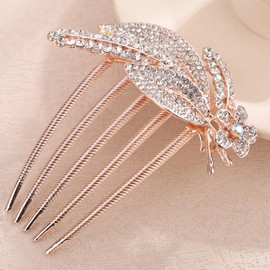 Chargances Dainty Crystal Feather Hair Comb Sparkly Rhinestone Inlaid Flower Hair Side Comb Long Teeth Hair Combs Wedding Bridal Hair Accessories for Women (Silver)