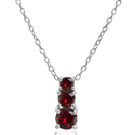 B. BRILLIANT Sterling Silver Synthetic Ruby Round Graduating Three Stone Pendant Necklace for Women