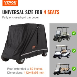 VEVOR 4 Passenger Golf Cart Enclosure, 600D Polyester Full Cover, for Most Brand Club Car, Waterproof Sunproof and Dustproof Outdoor Golf Cart Cover, 3 Zipper Doors