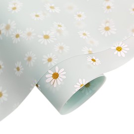 XHT 30 x 135CM Sky Blue Translucent TPU Jelly Sheets Big Daisy Pattern Printed Waterproof Vinyl Crafts Fabric for Pouches Keychains Jewelry Making