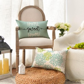 Artoid Mode Green Dahlia Flowers Spring Cushion Covers Set of 2 30 x 50 cm Decorative Cushion Cover Couch Living Room Outdoor Decoration