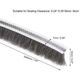 MACHSWON Brush Weather Stripping, 5M / 16.4Ft, Card-Slot Seal Strip Pile Weatherstrip Door Sweep Brush for Door Window Wardrobe (7 x 12mm, Grey)