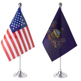 ZXvZYT 2 Pack American US Pennsylvania flag USA Pennsylvania PA State table flag,Small Mini United States Desk Flags With Stand Base,for U.S. States Party Events Celebration Decorations Supplies