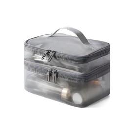 Neceser de Doble Capa, Neceser de Viaje Neceser de Malla de Gran Capacidad con Compartimento para Cepillos y Asa Neceser de Viaje para Mujer (Gris)