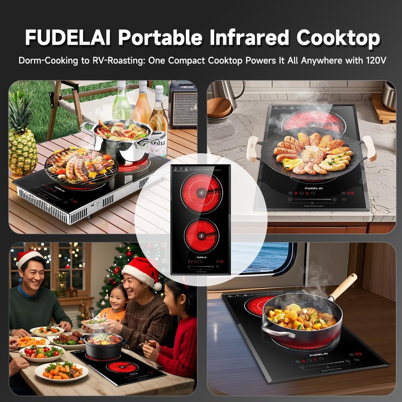 FUDELAI 2-Burner Electric Cooktop, 3200W 240V Ceramic Hot Plate with