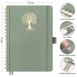 RETTACY Spiral Notebook, B5 Lined Journal Notebook with 140 Numbered Pages, 7.6" × 10", Medium Size, Journal Notebook for Work, School, Writing, Leather Hardcover, 100 GSM Thick Paper (Light Green)