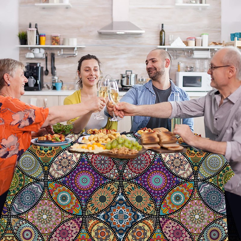 iEvery Boho Wipeable Tablecloth Rectangular, Mandala Polyester Waterproof Table Cloth