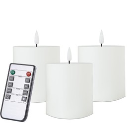 Jolnyus 3x3 inch White Flameless Candles Set of 3 Flickering LED Candles Battery Operated with Remote Control Timers for Concert Fireplace Livingroom Party Dimmable Pillar Candles Flat top