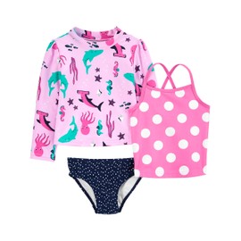 Simple Joys by Carter's Baby Girls' 3-Piece Assorted Rashguard Sets Rash Guard, Navy Dots/Pink Polka Dot/Sea Life, 6-9 Months