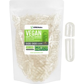 XPRS Nutra Size 000 Empty Capsules - 1000 Count Clear Empty Vegan Capsules - Vegetarian Empty Pill Capsules - DIY Vegetable Capsule Filling - Veggie Pill Capsules Empty Caps Pills