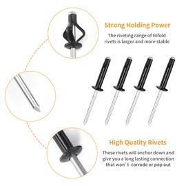 ALLCLEAN 3/16" x 5/8" Tri-Fold Rivets Assortment - 60Pcs,Black Tri-fold Exploding Pop Rivets Solid Aluminum Tri Grip Rivets Bulb Style Rivets for Kayak Marine Boat
