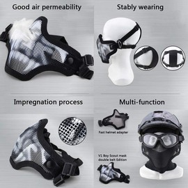 Aoutacc Airsoft Mesh Mask and Goggles Set, Half Face Steel Mesh Mask and Goggles for CS/Hunting/Paintball/Shooting (Black.)