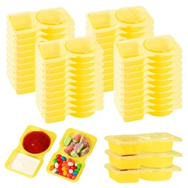 Woobroo 40 Pack Double Compartment Condiment Containers Reusable Snack Containers With Lids - Leakproof Bento Box Style Snack Pots With Compartments For Portion Control（Yellow）