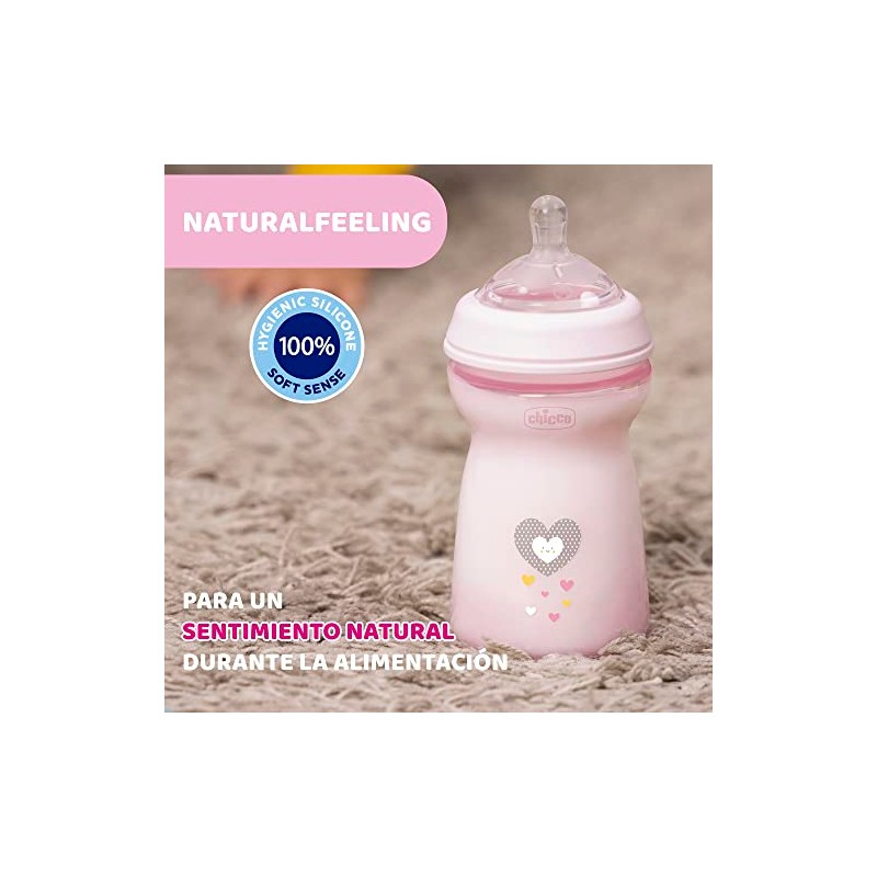 CHICCO, Biberón Natural Feeling, Color Rosa, 330 ml
