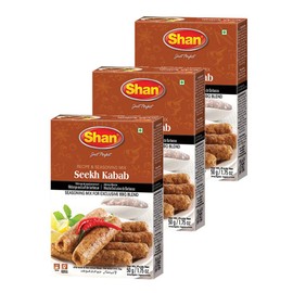 Shan Seekh Kabab Recipe and Seasoning Mix 1.76 oz (50g) - Spice Powder for Exclusive Traditional BBQ Blends - Suitable for Vegetarians - Airtight Bag in a Box (Pack of 3)