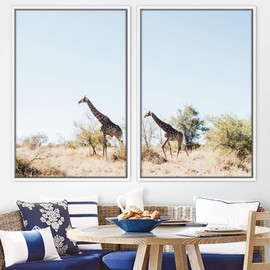 SIGNWIN 2 Piece Framed Canvas Wall Art Long Necks Canvas Prints Home Artwork Decoration for Living Room,Bedroom - 24"x36"x2 Panels