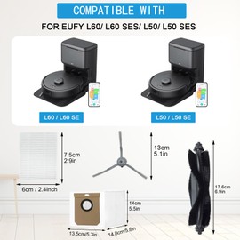 KiimSin Replacement Parts for Eufy Clean L60, L60 SES, L50, L50 SES Robot Vacuum Cleaner Accessories, Main Brush + 6 Dust Bags + 4 Side Brushes + 2 Filters + Brush