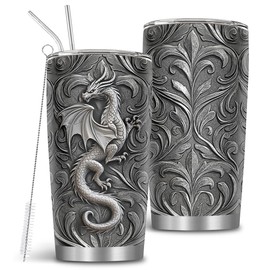 MoYueno Dragon Gifts, Dragon Mug, 20oz Stainless Steel Dragons Tumbler with Brush & Straw, Birthday Gift for Dragons Lovers Men Dad Grandpa Uncle Brother