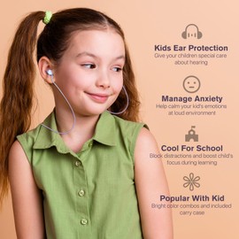 Naiicute Kids Ear Plugs (6-12 yrs) with String - Reusable Noise Reduction Earplugs for Focus, Travel, Concerts, Socializing, Sports Events, Noise Sensitivity, 8 Ear Tips in XS/S/M/L