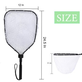 Hipicute Foldable Fish Net for Trout, Fly Fishing Landing Net, Trout Fishing Nets with Handle, Soft Rubber Mesh Net, Easy Catch & Release Fish, Fishing Net for Stream Shore Kayaking Fishing