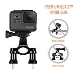 Bicycle Bike Handlebar Mount Adapter for GoPro Hero (2018) Fusion Session Black Silver 13 12 10 11 9 8 7 6 5 4 3 2 1 Seatpost Pole Clamp + 3 Way Adjustable Pivot Arm for Action Cameras by MiPremium