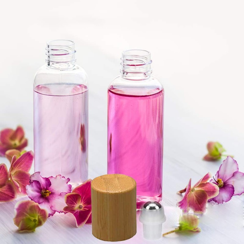 12Pcs 10ml Glass Roll On Bottle with Bamboo Lid for