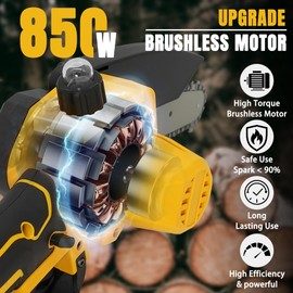 VOVRELY 6 Inch Mini Chainsaw Cordless, Brushless Electric Chainsaws w/Automatic Oiler/Tool-Free/2 Batteries & 3 Chains, Portable Chainsaw for TreeTrimming, Wood Cutting, Garden, Household & Courtyard