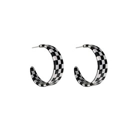 Acrylic Checkerboard Earring Geometric Black White Striped Checkered Dangle Drop Earrings Round Heart-shaped Checkered Flag Racing Earring for Women-circle