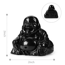 Artistone Black Obsidian Crystal Happy Buddha Statue 2 Inch Hand Carved Gemstone Sitting Maitreya Laughing Buddha Figurine Pocket Healing Stone for Home DecorPocket Stone Home Decoration
