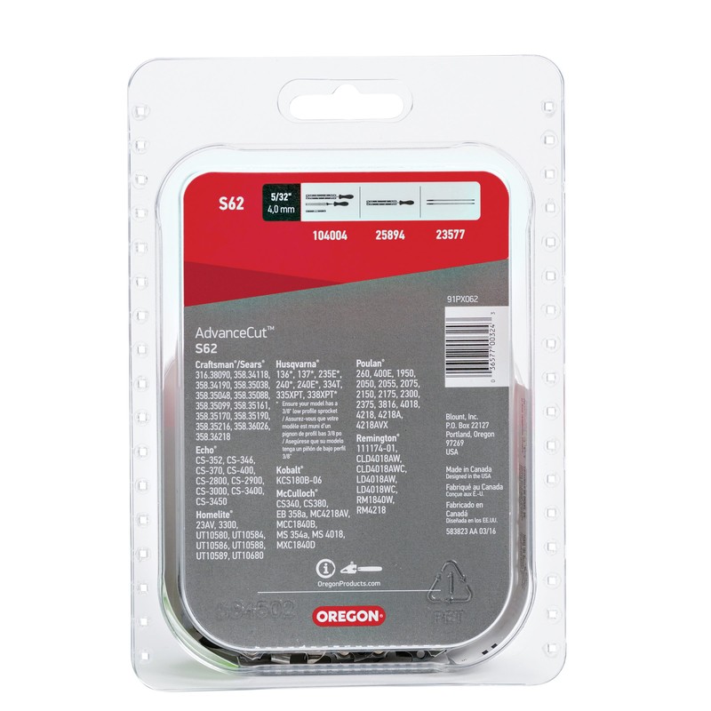Oregon S62 AdvanceCut Chainsaw Chain for 18-Inch Bar, 62 Drive
