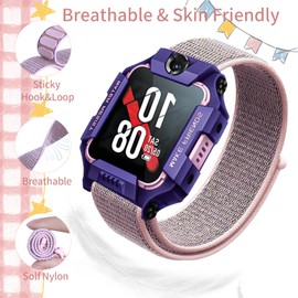 Hexasider Kids Nylon Straps Compatible with Watch Phone Z7/Watch Phone Z6/Watch Phone Z1 Bands, Kids Smartwatch Girls Boys Soft Adjustable Replacement Wristbands for imoo Z1/Z6/Z7, SandPink