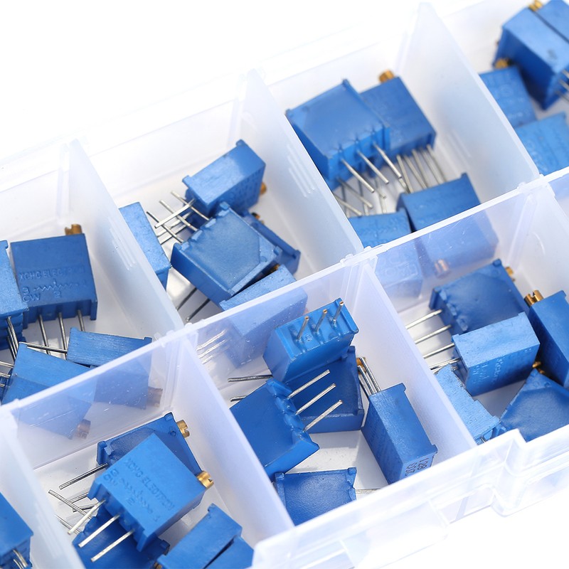 50pcs 3296W 100/200/500/1k/2k/5k/10k/20k/100k/500k Ohm Adjustable Trimmer Resistor