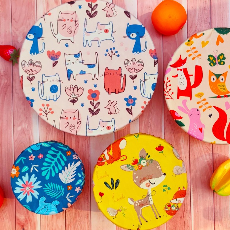 5 Pieces Beeswax Bowl Covers Reusable Beeswax Food Wrap Stretch