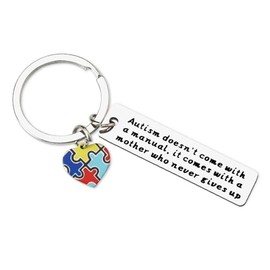 Autism Awareness Gifts for Mom from Son Daughter Autism Mothers Day Christmas Gift for Mom Mommy Encouragement Gifts for Autism Mom Keychain with Heart Puzzle Piece Charm