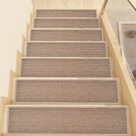 Earcu Stair Treads Non Slip, Rubber Backing Stair Treads for Wooden Steps, 15 PCS Thicken Linen Carpet Stair Runners Indoor for Kids Elders and Pets, No Residue Stair Carpet Treads, 8"x30", Beige