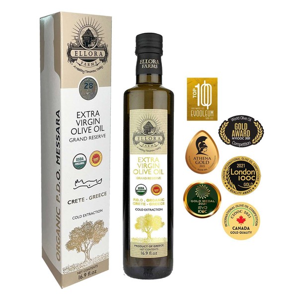 Ellora Farms, Organic PDO Greek Extra Virgin Olive Oil, First Cold-Press, 17 oz