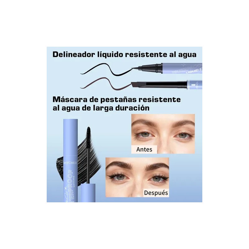 Set De 8 Psc Mascara Polvo Lápiz Labial Eyeliner Concealer