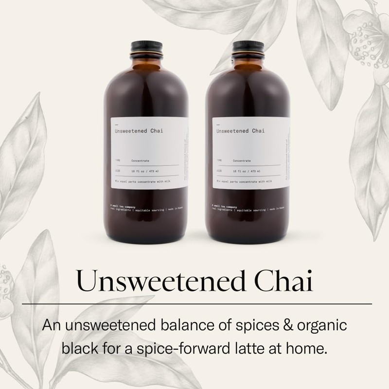 Dona Unsweetened Chai Concentrate (16oz Bottle Two Pack) Liquid Chai