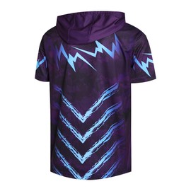 DEHANER Men's Short Sleeve Hoodie Summer Beach Party Workout Gym Athletic Tops Casual Walking Streetwear Light Blue Flash-Purple Hoodie,Men Size 3X-Large