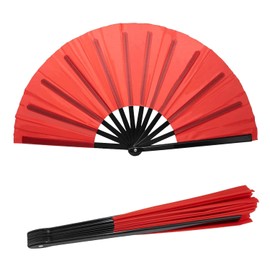 Large Folding Hand Fan, Black, Silk Fabric, 13 Inches