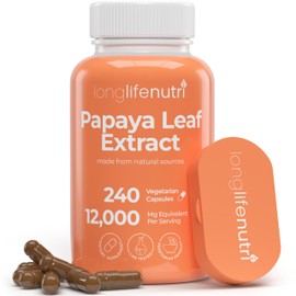 Papaya Leaf Extract 10:1 Supplement 12000mg - 240 Vegetarian Capsules, 4-Month Supply, from Carica Papaya for Blood Platelet Production & Digestive Function, Organic, GMP Certified, Made in USA