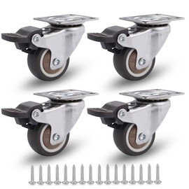 NERILEE 1.5 Inch Caster Wheels Rubber Caster with Brake – 360 Degree Rotation Top Plate Swivel Casters for Furniture, Table, and Toolbox – 165 Lbs Capacity (Set of 4)