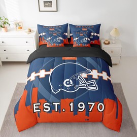 Erosebridal 7 Pcs Comforter Set Full Size,Football City Bed in a Bag with Flat Sheet and Fitted Sheet for Kids and Adults,Sports Bedding Set with Pillowcases and Cushion Cases(Denver)