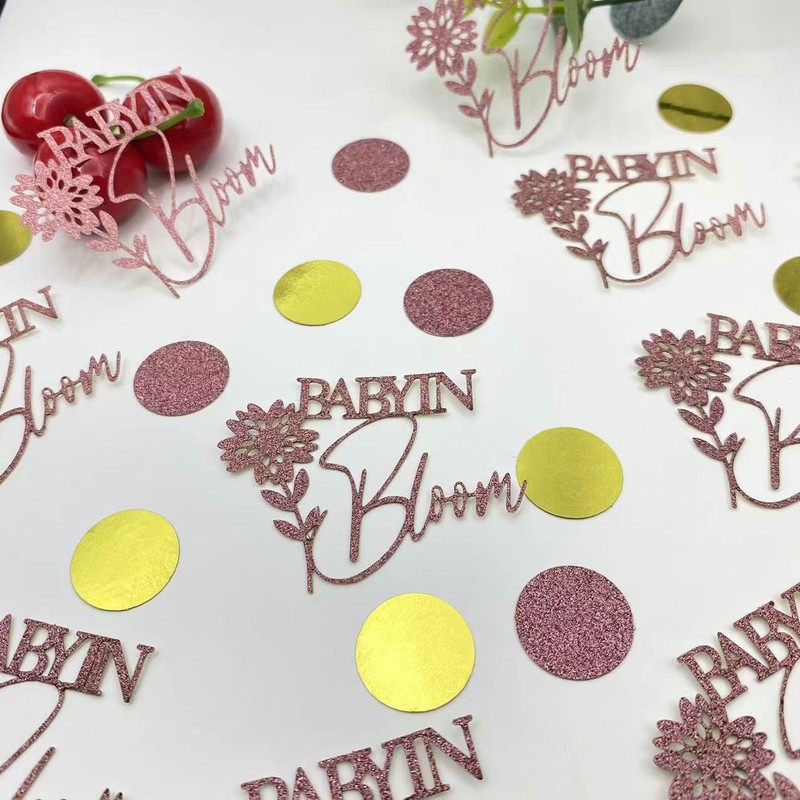 100 Pcs Golden Pink Baby Shower Confetti Scatter Decorations, Flower