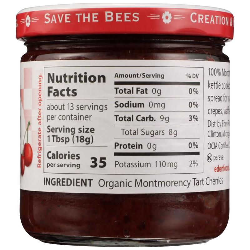 Eden Organic Cherry Butter, 8 oz Glass Jar, Montmorency Tart
