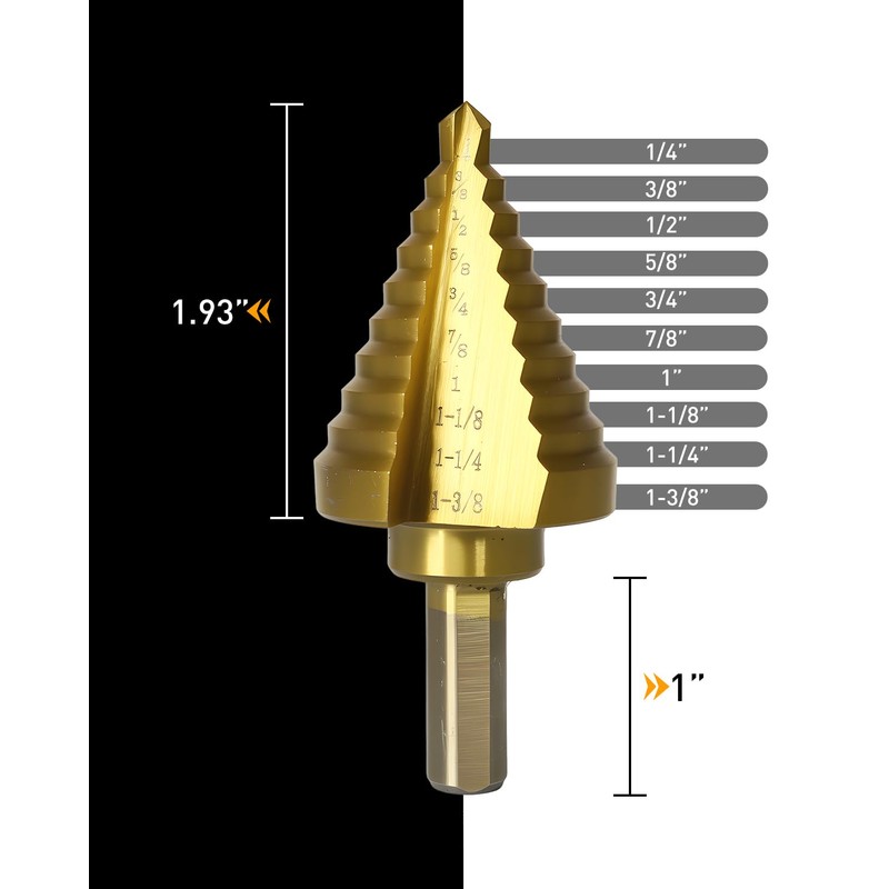 COMOWARE Step Drill Bit for Metal, Titanium Coated, Double Cutting