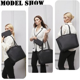 YZAOLL 15.6 Inch Laptop Tote Bag for Women,Water-resistant Vegan Leather with Anti-Scratch Padded Sleeve,Lightweight Multi-Pocket Work Bag for Business Travel,College,Office Essentials,Black