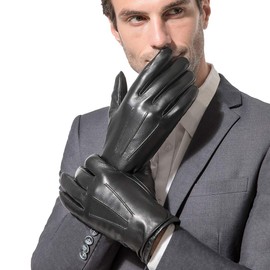 Sanfiland Men's Leather Gloves, Black Driving/Working Touchscreen Lambskin Cashmere Winter Mittens