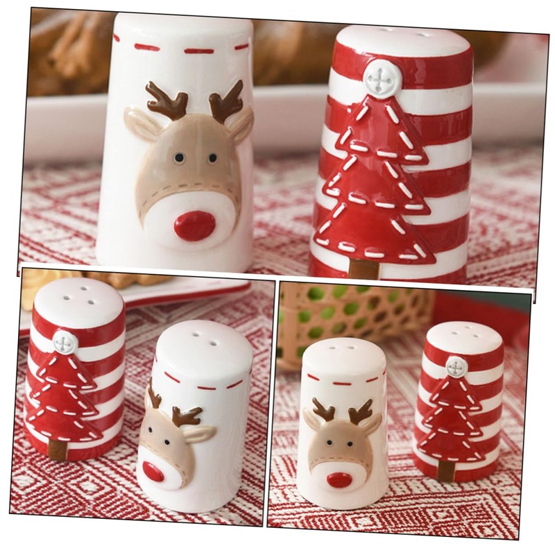 FUNOMOCYA 2pcs Ceramic Salt Pepper Christmas Style Spice Jars Salt